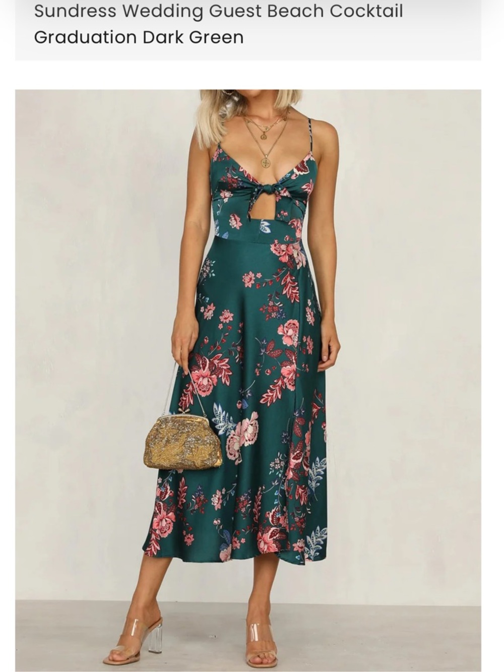 Sleeveless Floral Maxi Dress in Dark Green and Coral